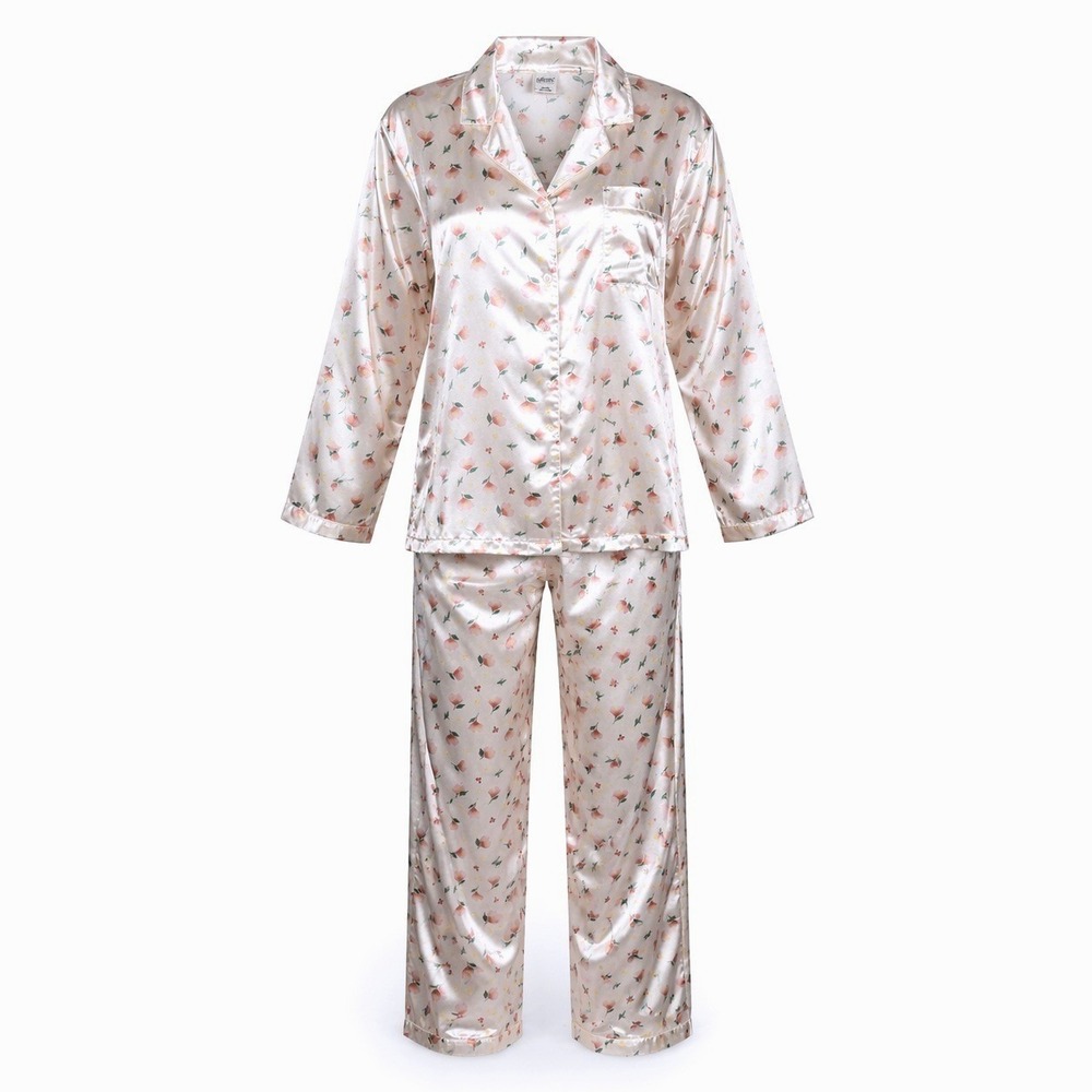 Delicates Floral Satin Pajama Set Women's Medium Silky Lounge Sleepwear